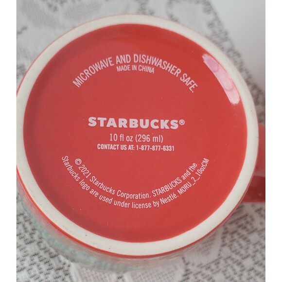 Starbucks Red Green Fancy Swirl Green Logo Coffee Tea Mug 2021 10 oz Mermaid Cup - Picture 7 of 7